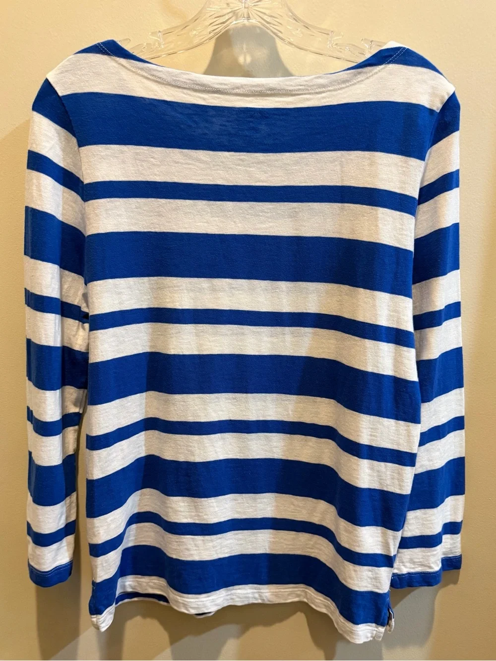 J. Crew Women's Blue and White Striped Long-Sleeve Shirt